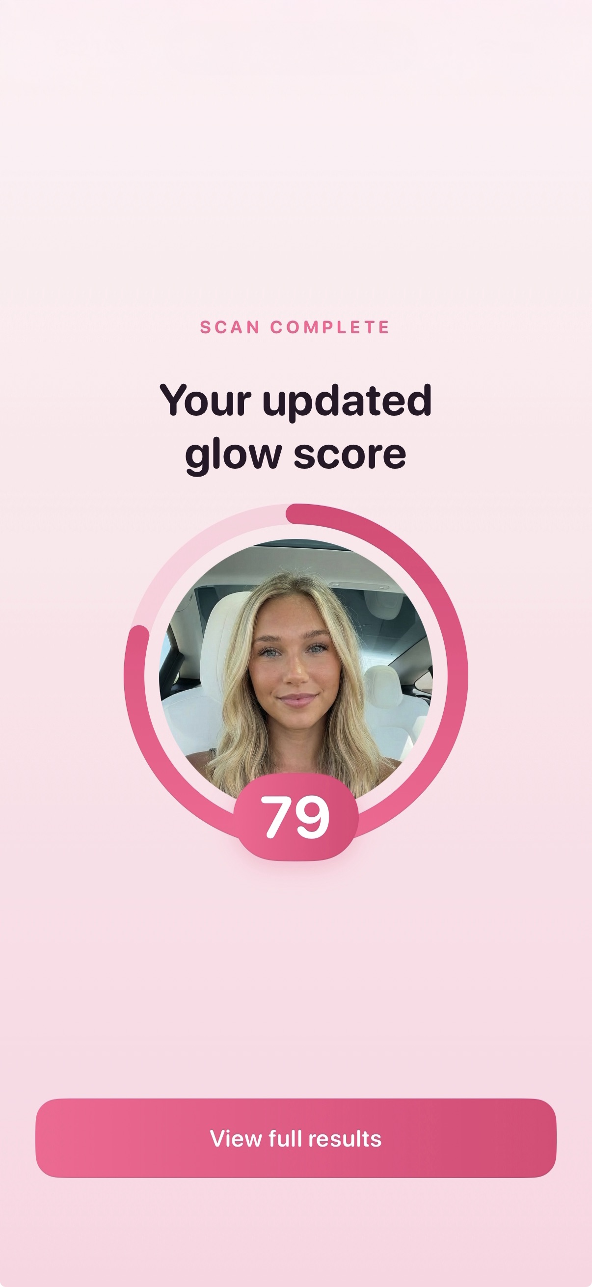 Glowprint app showing a glow score of 61 with face analysis results